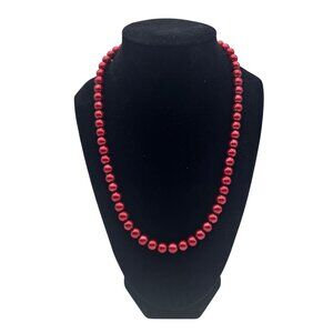Gothic Scarlet Red Metallic Beaded Faux Pearl Necklace Vampire Cosplay Fashion